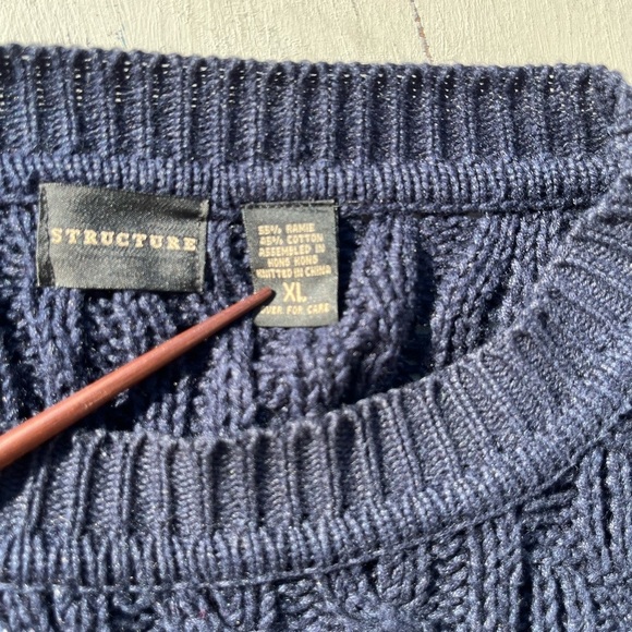 Men's Vintage Structure Sweater Navy Blue Cable Knit XL Defunct 90s Y2K Preppy - Picture 4 of 14